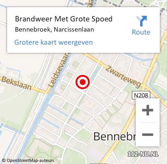 Locatie op kaart van de 112 melding: Brandweer Met Grote Spoed Naar Bennebroek, Narcissenlaan op 11 september 2024 16:02