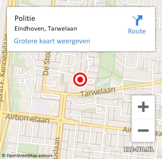 Locatie op kaart van de 112 melding: Politie Eindhoven, Tarwelaan op 11 september 2024 16:04