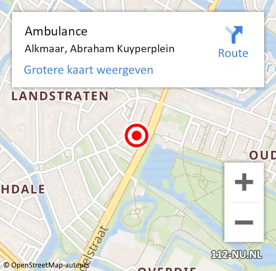 Locatie op kaart van de 112 melding: Ambulance Alkmaar, Abraham Kuyperplein op 11 september 2024 16:05