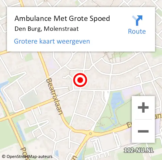 Locatie op kaart van de 112 melding: Ambulance Met Grote Spoed Naar Den Burg, Molenstraat op 11 september 2024 16:14