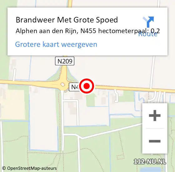 Locatie op kaart van de 112 melding: Brandweer Met Grote Spoed Naar Alphen aan den Rijn, N455 hectometerpaal: 0,2 op 11 september 2024 16:19