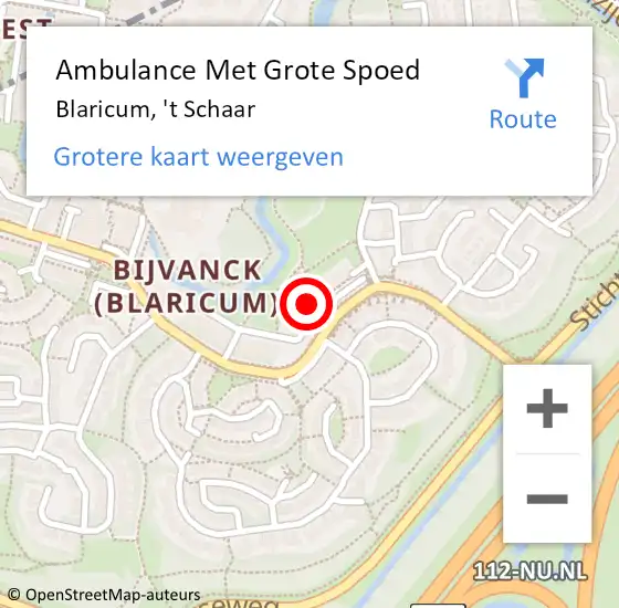 Locatie op kaart van de 112 melding: Ambulance Met Grote Spoed Naar Blaricum, 't Schaar op 19 oktober 2014 19:27