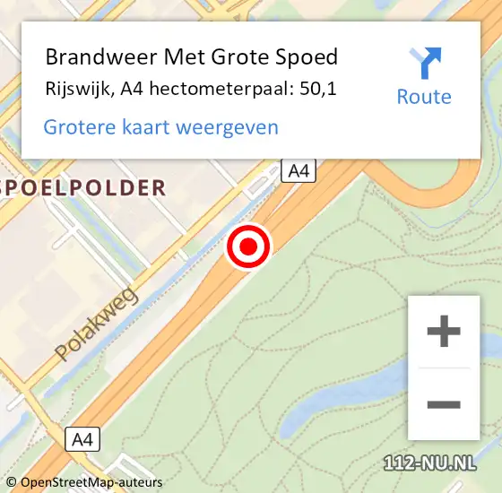 Locatie op kaart van de 112 melding: Brandweer Met Grote Spoed Naar Rijswijk, A4 hectometerpaal: 50,1 op 11 september 2024 16:33