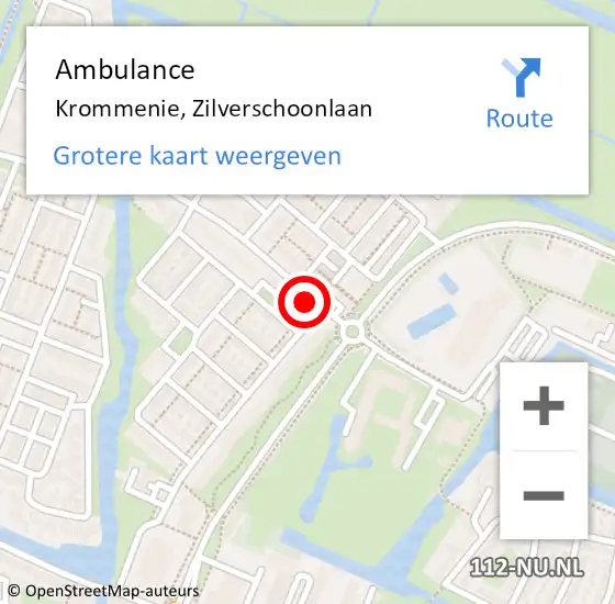 Locatie op kaart van de 112 melding: Ambulance Krommenie, Zilverschoonlaan op 11 september 2024 16:35