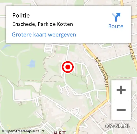 Locatie op kaart van de 112 melding: Politie Enschede, Park de Kotten op 11 september 2024 16:39