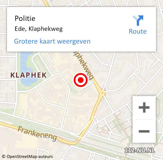 Locatie op kaart van de 112 melding: Politie Ede, Klaphekweg op 11 september 2024 16:41