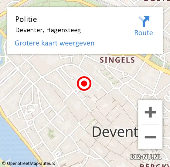 Locatie op kaart van de 112 melding: Politie Deventer, Hagensteeg op 11 september 2024 17:02