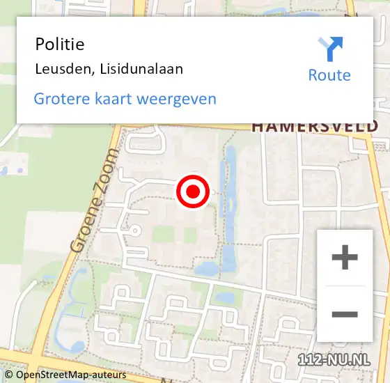 Locatie op kaart van de 112 melding: Politie Leusden, Lisidunalaan op 11 september 2024 17:12