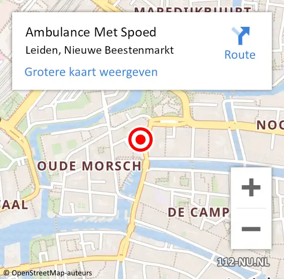 Locatie op kaart van de 112 melding: Ambulance Met Spoed Naar Leiden, Nieuwe Beestenmarkt op 11 september 2024 17:19