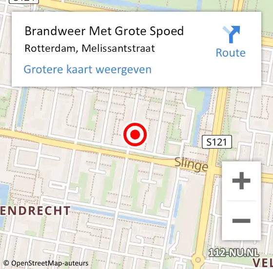 Locatie op kaart van de 112 melding: Brandweer Met Grote Spoed Naar Rotterdam, Melissantstraat op 11 september 2024 17:28