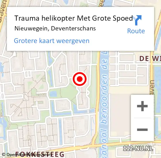 Locatie op kaart van de 112 melding: Trauma helikopter Met Grote Spoed Naar Nieuwegein, Deventerschans op 11 september 2024 17:30