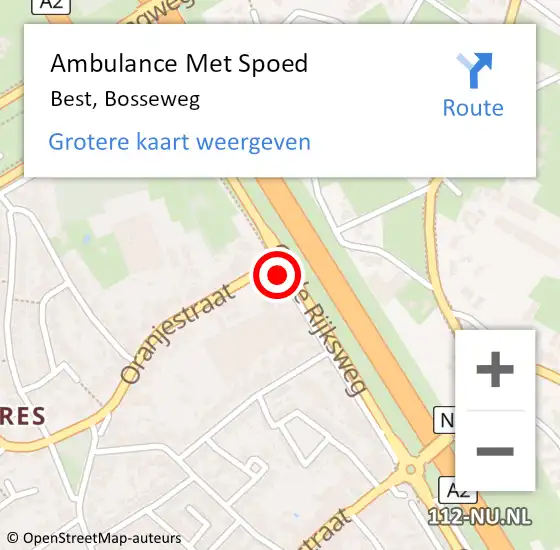 Locatie op kaart van de 112 melding: Ambulance Met Spoed Naar Best, Bosseweg op 11 september 2024 17:38