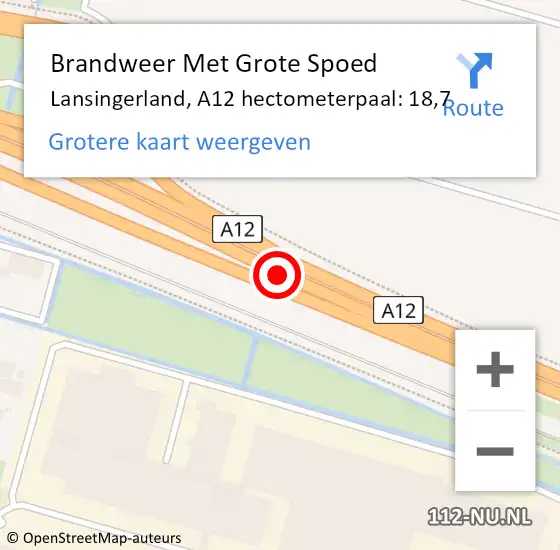 Locatie op kaart van de 112 melding: Brandweer Met Grote Spoed Naar Lansingerland, A12 hectometerpaal: 18,7 op 11 september 2024 17:38