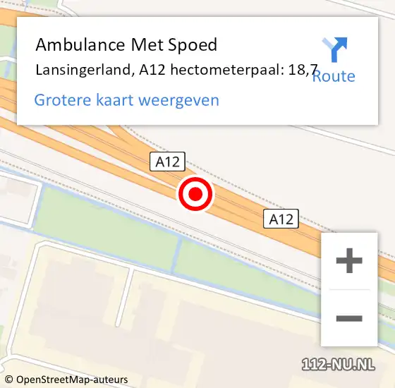 Locatie op kaart van de 112 melding: Ambulance Met Spoed Naar Lansingerland, A12 hectometerpaal: 18,7 op 11 september 2024 17:41