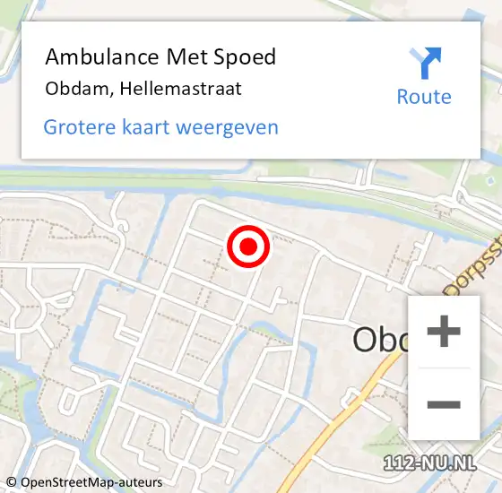 Locatie op kaart van de 112 melding: Ambulance Met Spoed Naar Obdam, Hellemastraat op 11 september 2024 18:01