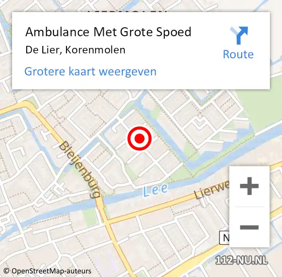 Locatie op kaart van de 112 melding: Ambulance Met Grote Spoed Naar De Lier, Korenmolen op 11 september 2024 18:11