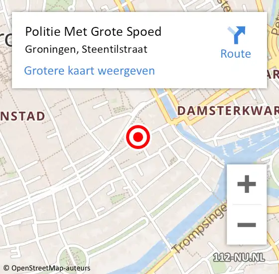 Locatie op kaart van de 112 melding: Politie Met Grote Spoed Naar Groningen, Steentilstraat op 11 september 2024 18:20