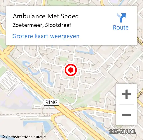 Locatie op kaart van de 112 melding: Ambulance Met Spoed Naar Zoetermeer, Slootdreef op 11 september 2024 18:25