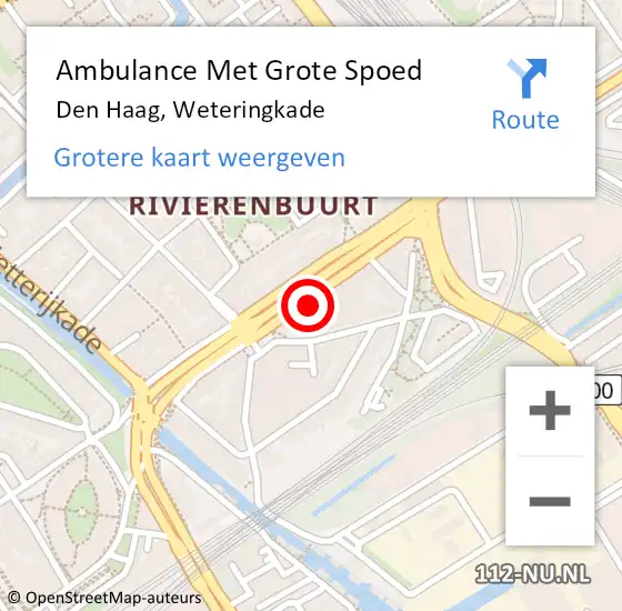 Locatie op kaart van de 112 melding: Ambulance Met Grote Spoed Naar Den Haag, Weteringkade op 11 september 2024 18:32