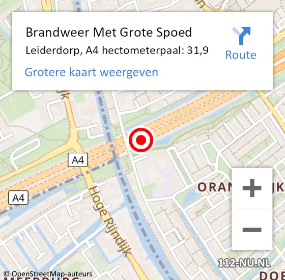 Locatie op kaart van de 112 melding: Brandweer Met Grote Spoed Naar Leiderdorp, A4 hectometerpaal: 31,9 op 11 september 2024 18:36