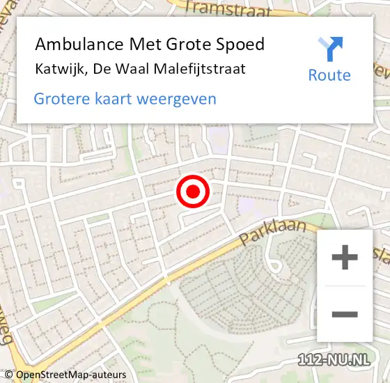 Locatie op kaart van de 112 melding: Ambulance Met Grote Spoed Naar Katwijk, De Waal Malefijtstraat op 11 september 2024 18:36