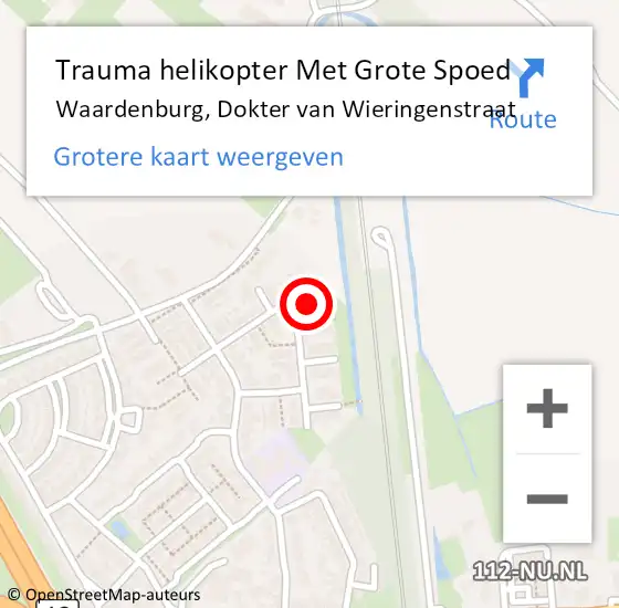 Locatie op kaart van de 112 melding: Trauma helikopter Met Grote Spoed Naar Waardenburg, Dokter van Wieringenstraat op 11 september 2024 19:06