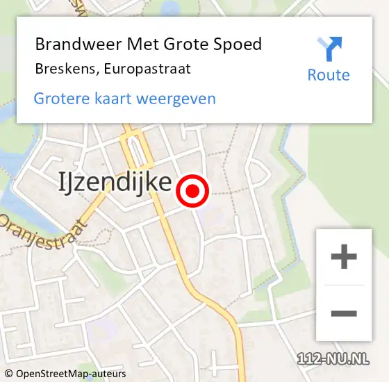 Locatie op kaart van de 112 melding: Brandweer Met Grote Spoed Naar Breskens, Europastraat op 11 september 2024 19:06