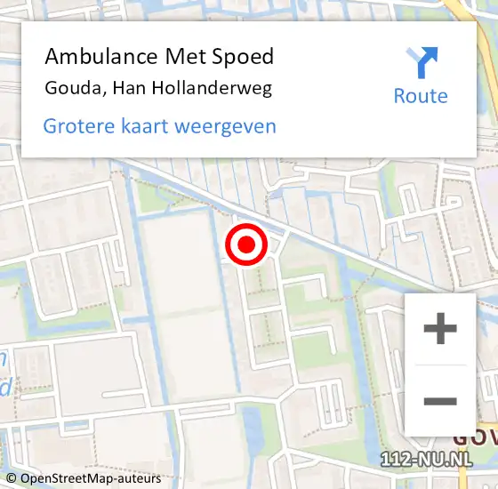 Locatie op kaart van de 112 melding: Ambulance Met Spoed Naar Gouda, Han Hollanderweg op 11 september 2024 19:21