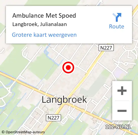 Locatie op kaart van de 112 melding: Ambulance Met Spoed Naar Langbroek, Julianalaan op 19 oktober 2014 19:55