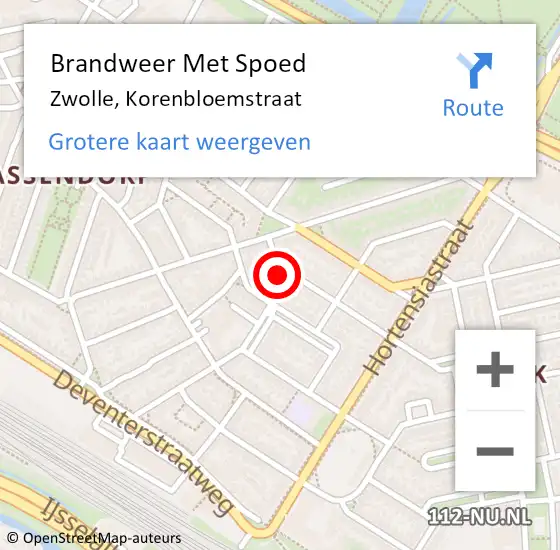 Locatie op kaart van de 112 melding: Brandweer Met Spoed Naar Zwolle, Korenbloemstraat op 19 oktober 2014 19:58