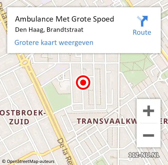 Locatie op kaart van de 112 melding: Ambulance Met Grote Spoed Naar Den Haag, Brandtstraat op 11 september 2024 19:56