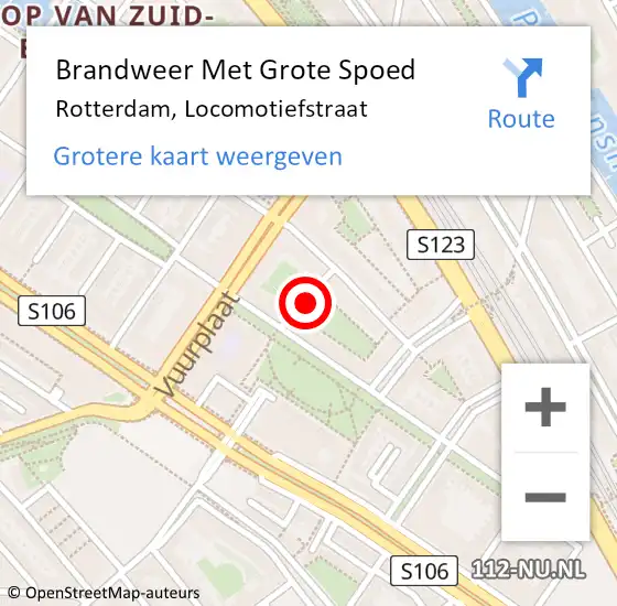 Locatie op kaart van de 112 melding: Brandweer Met Grote Spoed Naar Rotterdam, Locomotiefstraat op 11 september 2024 19:58