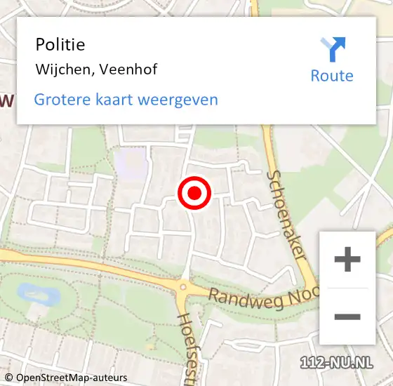 Locatie op kaart van de 112 melding: Politie Wijchen, Veenhof op 11 september 2024 20:35