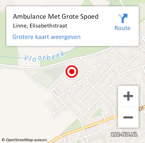 Locatie op kaart van de 112 melding: Ambulance Met Grote Spoed Naar Linne, Elisabethstraat op 11 september 2024 20:42