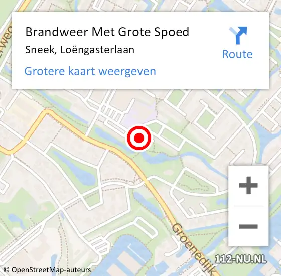 Locatie op kaart van de 112 melding: Brandweer Met Grote Spoed Naar Sneek, Loëngasterlaan op 11 september 2024 21:36