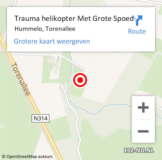 Locatie op kaart van de 112 melding: Trauma helikopter Met Grote Spoed Naar Hummelo, Torenallee op 11 september 2024 21:38