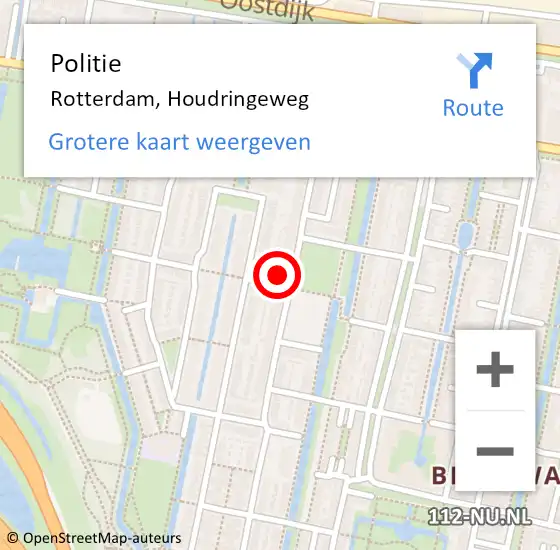 Locatie op kaart van de 112 melding: Politie Rotterdam, Houdringeweg op 11 september 2024 21:52