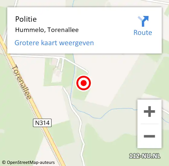 Locatie op kaart van de 112 melding: Politie Hummelo, Torenallee op 11 september 2024 22:00