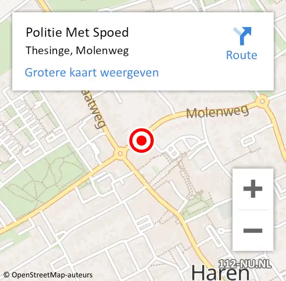 Locatie op kaart van de 112 melding: Politie Met Spoed Naar Thesinge, Molenweg op 11 september 2024 22:04