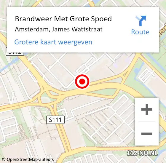 Locatie op kaart van de 112 melding: Brandweer Met Grote Spoed Naar Amsterdam, James Wattstraat op 11 september 2024 22:24