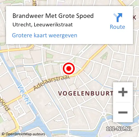 Locatie op kaart van de 112 melding: Brandweer Met Grote Spoed Naar Utrecht, Leeuwerikstraat op 11 september 2024 22:34