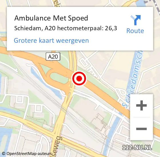 Locatie op kaart van de 112 melding: Ambulance Met Spoed Naar Schiedam, A20 hectometerpaal: 26,3 op 11 september 2024 22:51