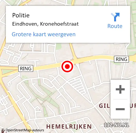 Locatie op kaart van de 112 melding: Politie Eindhoven, Kronehoefstraat op 11 september 2024 23:21