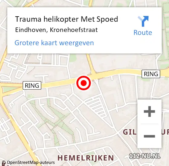 Locatie op kaart van de 112 melding: Trauma helikopter Met Spoed Naar Eindhoven, Kronehoefstraat op 11 september 2024 23:22