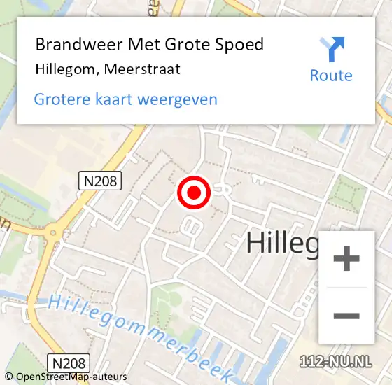 Locatie op kaart van de 112 melding: Brandweer Met Grote Spoed Naar Hillegom, Meerstraat op 19 oktober 2014 20:19