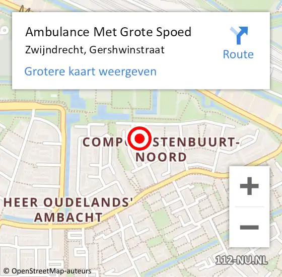 Locatie op kaart van de 112 melding: Ambulance Met Grote Spoed Naar Zwijndrecht, Gershwinstraat op 11 september 2024 23:48