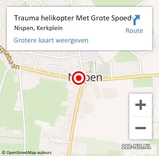 Locatie op kaart van de 112 melding: Trauma helikopter Met Grote Spoed Naar Nispen, Kerkplein op 12 september 2024 00:12