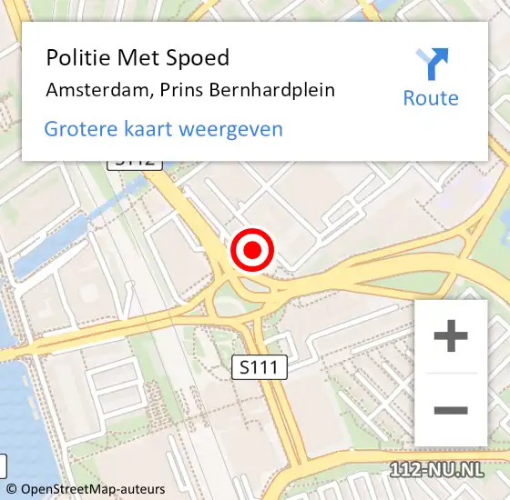 Locatie op kaart van de 112 melding: Politie Met Spoed Naar Amsterdam, Prins Bernhardplein op 12 september 2024 01:12