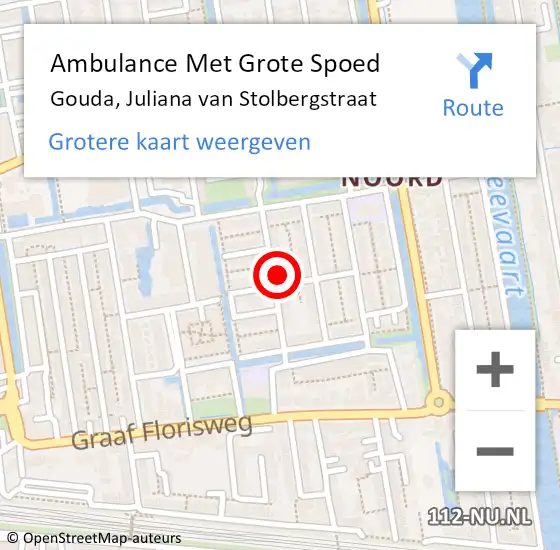 Locatie op kaart van de 112 melding: Ambulance Met Grote Spoed Naar Gouda, Juliana van Stolbergstraat op 12 september 2024 02:39