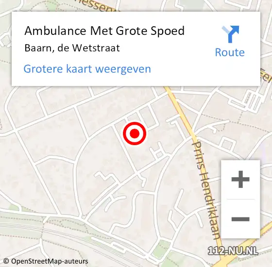 Locatie op kaart van de 112 melding: Ambulance Met Grote Spoed Naar Baarn, de Wetstraat op 19 oktober 2014 20:30